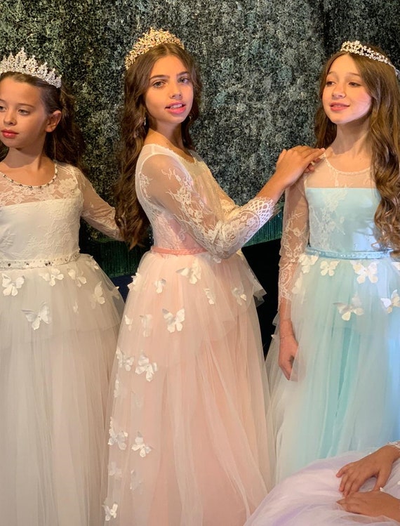 blue butterfly dress girl