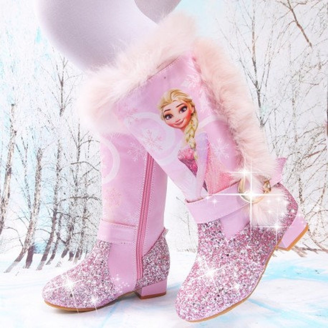 Schoenen Meisjesschoenen Laarzen Fairytale Princess Frozen Movie Elsa inspireerde Meisjes Blauw en Roze Paars Glitter Jeweled Jurk Laarzen met lage hak Perfect voor de herfst winter 