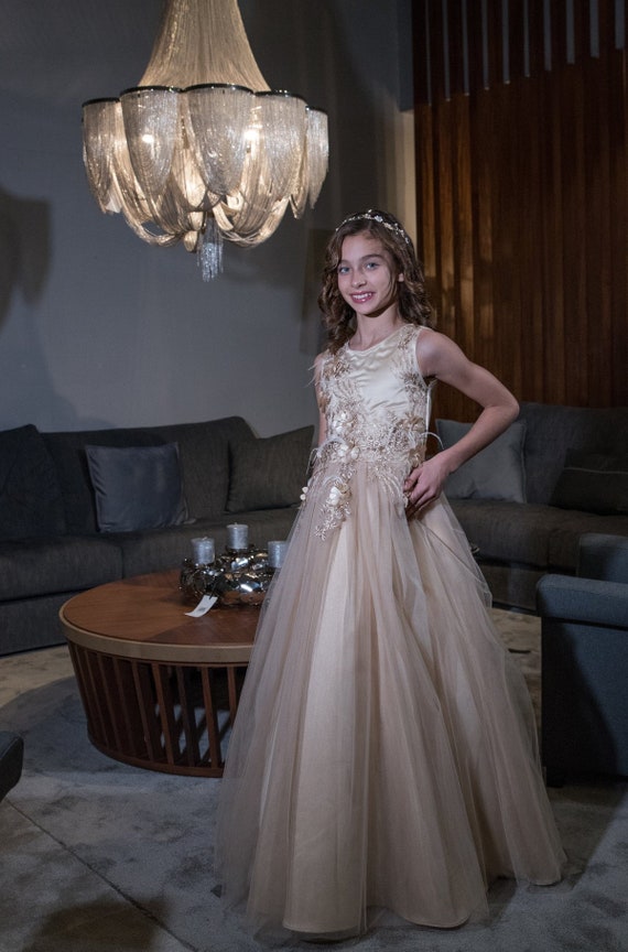 cream flower girl dress