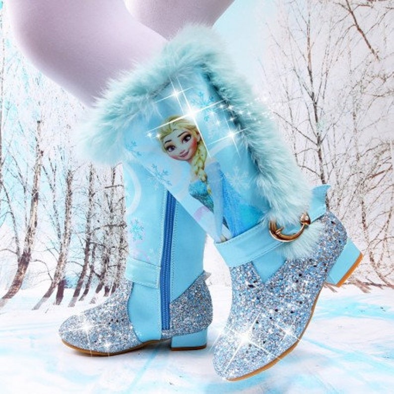 Princess Elsa, Elsa Boots, Sparkeling Boots With Heel, Blue Elsa Boots