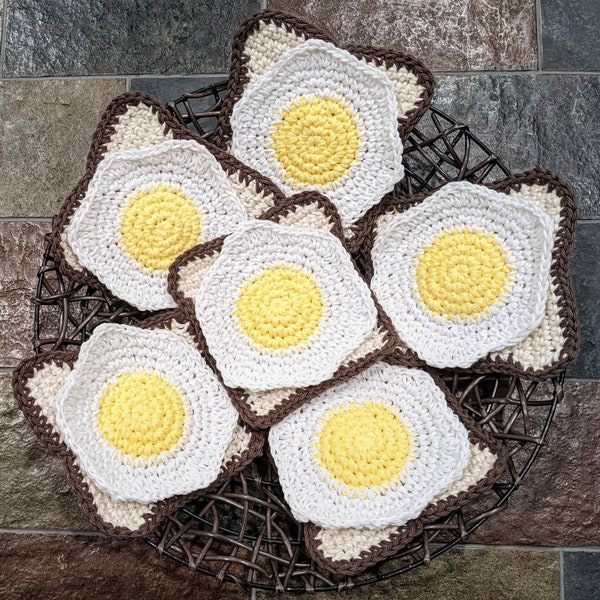 Crochet Fried Egg & Toast Coasters, Coaster Set, Egg Coaster, Toast Coaster