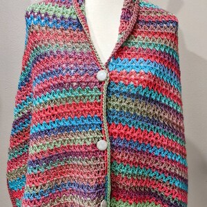 Boho Crochet Rectangle Buttoned Poncho Shawl Wrap