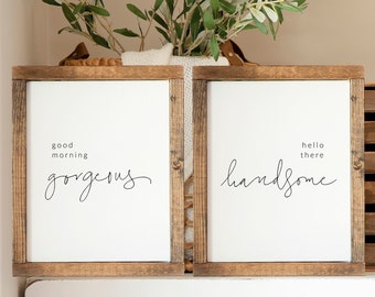 Good Morning Gorgeous, Hello There Handsome Printable Quote Art - Bedroom Quote Set Digital Download - Couples Quote Art