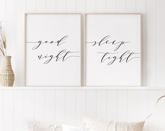 Good night, sleep tight - Digital Download - Bedroom Signs Set of 2 - Good Night Print - Bedroom Quote Prints - Good Night Sleep Tight Art