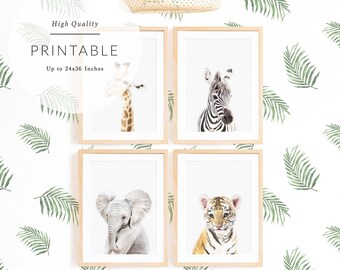 Safari Animals Set of 4 Nursery Prints, Nursery Animals Wall Art, Nursery Baby Animals, Nursery Animal Prints, Nursery Animals Printable Art