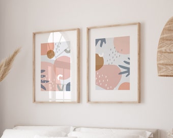 Pink Abstract Boho Art Set - Pink Boho Prints Digital Download