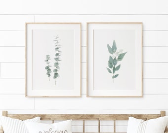 Eucalyptus Art Printables - Green Botanical Wall Art - Farmhouse Prints Set Digital Download - Herbs Decor - Set of 2 Botanical Prints