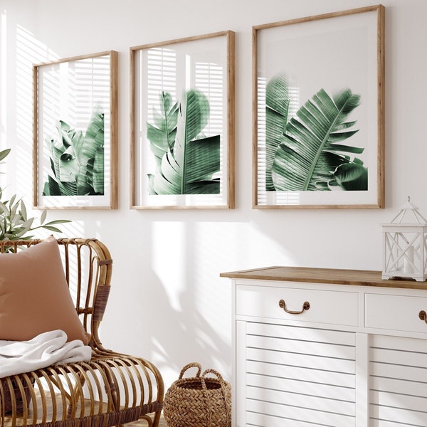 Banana Leaf Prints - Leaves Printable Set of 3 - Plant Prints - Botanical Print Set of 3 - Boho Art - Tropical Wall Art - Greenery Printable