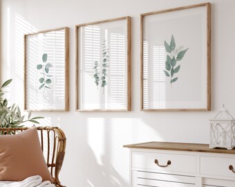 Eucalyptus Print Set of 3 - Greenery Printable Set - Eucalyptus Wall Art - Boho Botanical Decor - Greenery Art Set Digital Download