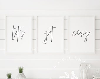 Home Decor Set of 3 Prints Living Room Wall Art Let/'s Get Cozy Sign Minimalist Wall Art Let/'s Get Cozy Printable Family Quote Wall Art