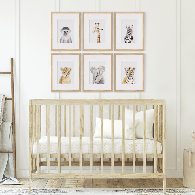 Safari Animals Nursery Prints, Digital Download, Neutral Nursery Prints, Set of 6 Nursery Animals, Safari Nursery Decor, Set of 6 Animals image 2