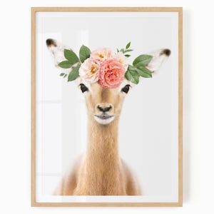 Floral Safari Animal Wall Art - Baby Impala Printable - Girl Safari Nursery Art Digital Download - Baby Impala With Flower Crown