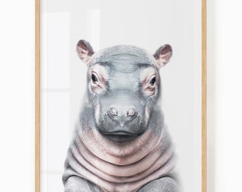 Baby Hippo Wall Art Printable  - Safari Nursery Digital Download - Safari Themed Nursery Art Print - Baby Safari Animal Print