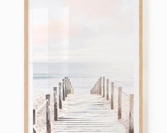 Beach Wall Art Printable - Coastal Decor - Ocean Print Digital Download - Beach Path Art - Pink Sunset Printable Poster - Pastel Beach Print