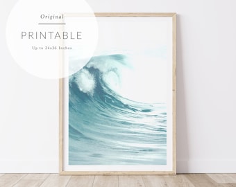 Blue Ocean Print, Printable Ocean Art, Modern Coastal Print, Ocean Wave Print, Vertical Ocean Print, Ocean Printable, Ocean Digital Download