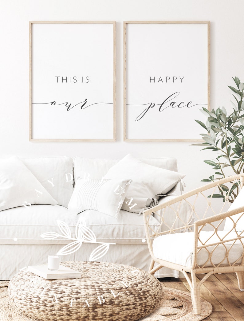 Set of 2 Quotes This Is Our Happy Place Print Living Room Printable Wall Art Our Happy Place Set of 2 Prints Wall Art Living Room Quote