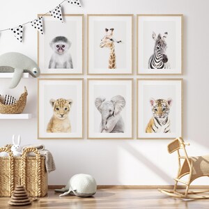 Safari Animals Nursery Prints, Digital Download, Neutral Nursery Prints, Set of 6 Nursery Animals, Safari Nursery Decor, Set of 6 Animals image 3