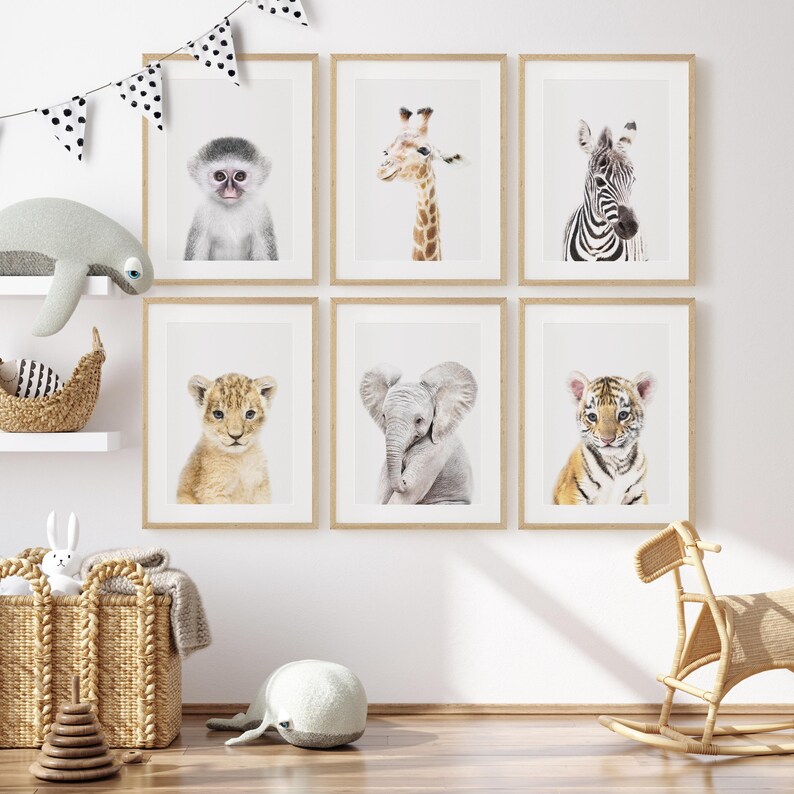 Safari Animals Nursery Prints, Digital Download, Neutral Nursery Prints, Set of 6 Nursery Animals, Safari Nursery Decor, Set of 6 Animals image 3