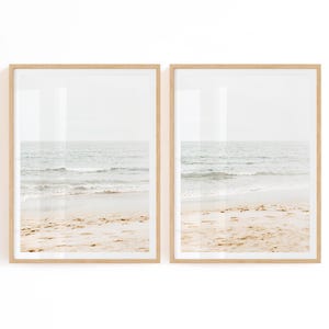 Beach Prints Set of 2, Digital Download Ocean Prints, Beach Neutral Prints, Muted Ocean Print Set of 2, Coastal Prints Set, Beige Beach Art