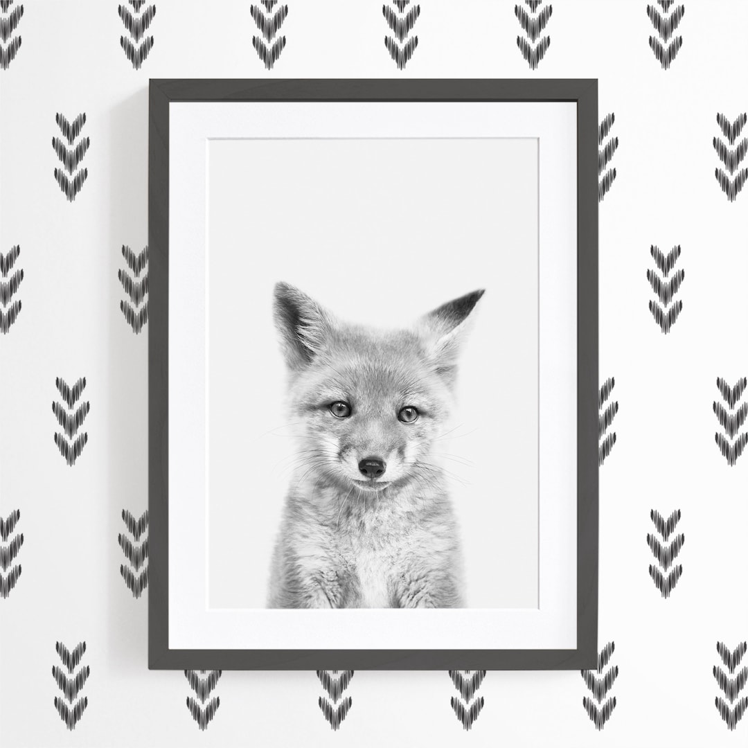 Woodland Baby Animal Nursery Print Download - Black and White Fox ...