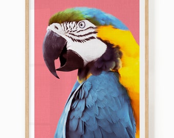 Tropical Bird Wall Art - Macaw Print Digital Download - Tropical Wall Art