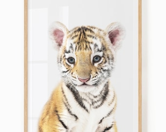 Baby Tiger Printable Wall Art - Jungle Nursery Decor - Neutral Baby Room Print - Baby Tiger Print - Safari Nursery Tiger Art