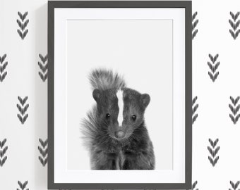 Baby Skunk Print - Black and White Woodland Animal Print - Skunk Nursery Art - Black and White Nursery Decor - Skunk Wall Art - Woodland Art