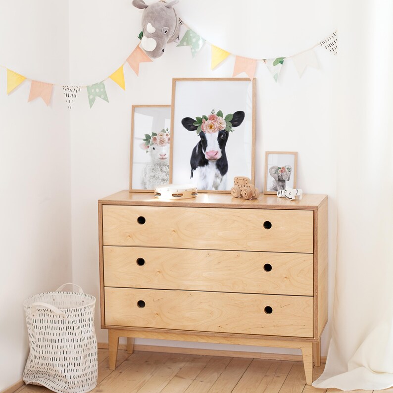 Cow Print for Nursery - Printable Animal Wall Art for Baby Girl - Farm Nursery Decor - Baby Cow With Flower Crown image 2