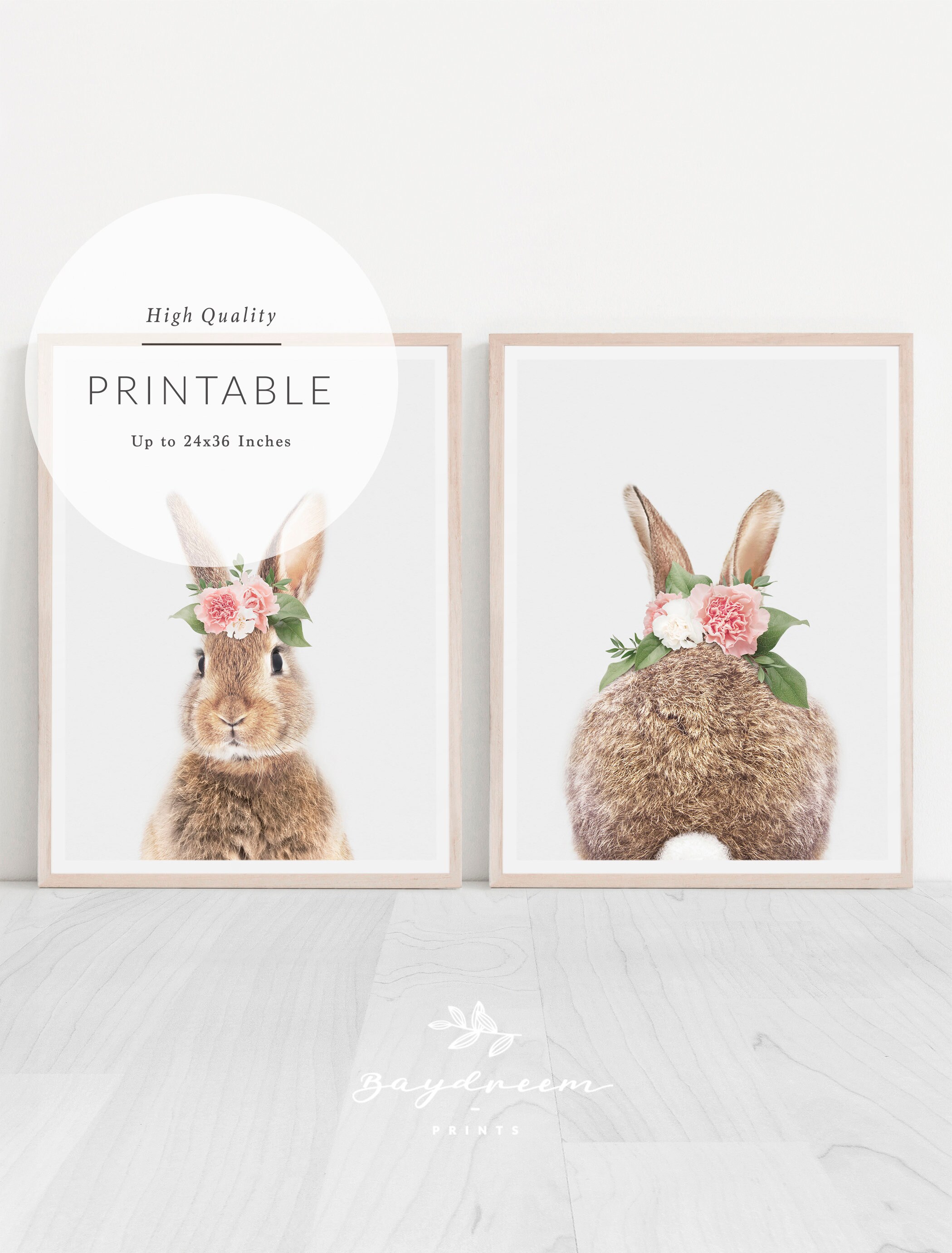 Download Bunny With Flower Crown Nursery Wall Art Floral Bunny Print Etsy