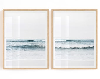 Beach Printable Wall Art Set, Ocean Print Set, Coastal Wall Decor, Beach Wall Art Digital Download, Ocean Waves, Calming Art, Beach Prints