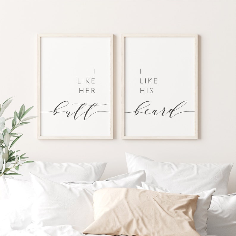 I like her butt, I like his beard Digital Download Couples Quote Wall Decor Set Funny Quote Printable Wall Art for Couple image 1