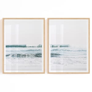 Beach Prints Set of 2 Digital Download, Neutral Ocean Prints, Minimalist Beach Wall Art, Set of 2 Beach Prints, Muted Beach Art, Coastal Art