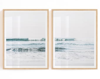 Beach Prints Set of 2 Digital Download, Neutral Ocean Prints, Minimalist Beach Wall Art, Set of 2 Beach Prints, Muted Beach Art, Coastal Art