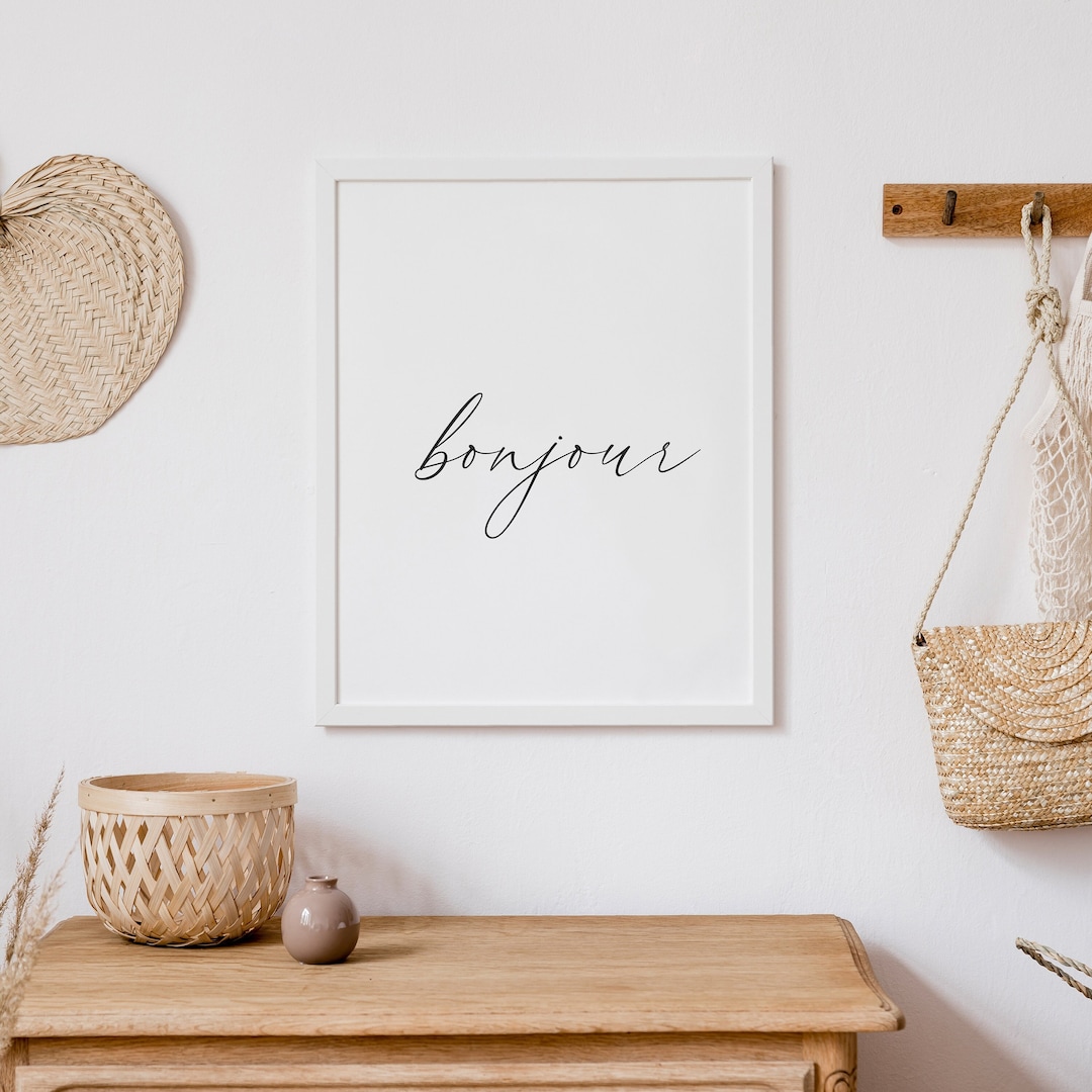Bonjour Print Digital Download French Greeting Art Bonjour Wall Art