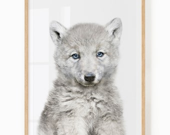Baby Wolf Art Printable - Woodland Theme Nursery Decor - Gender Neutral Baby Art - Baby Wolf Print