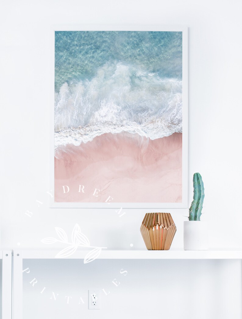 Aerial Beach Print Pink Coastal Prints Pink Beach Print Etsy