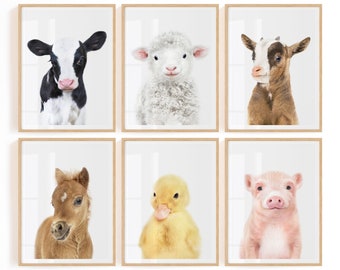 Láminas decorativas de animales de granja para pared - Láminas para habitación infantil estilo granja (descarga digital) - Decoración infantil de granja en tonos neutros