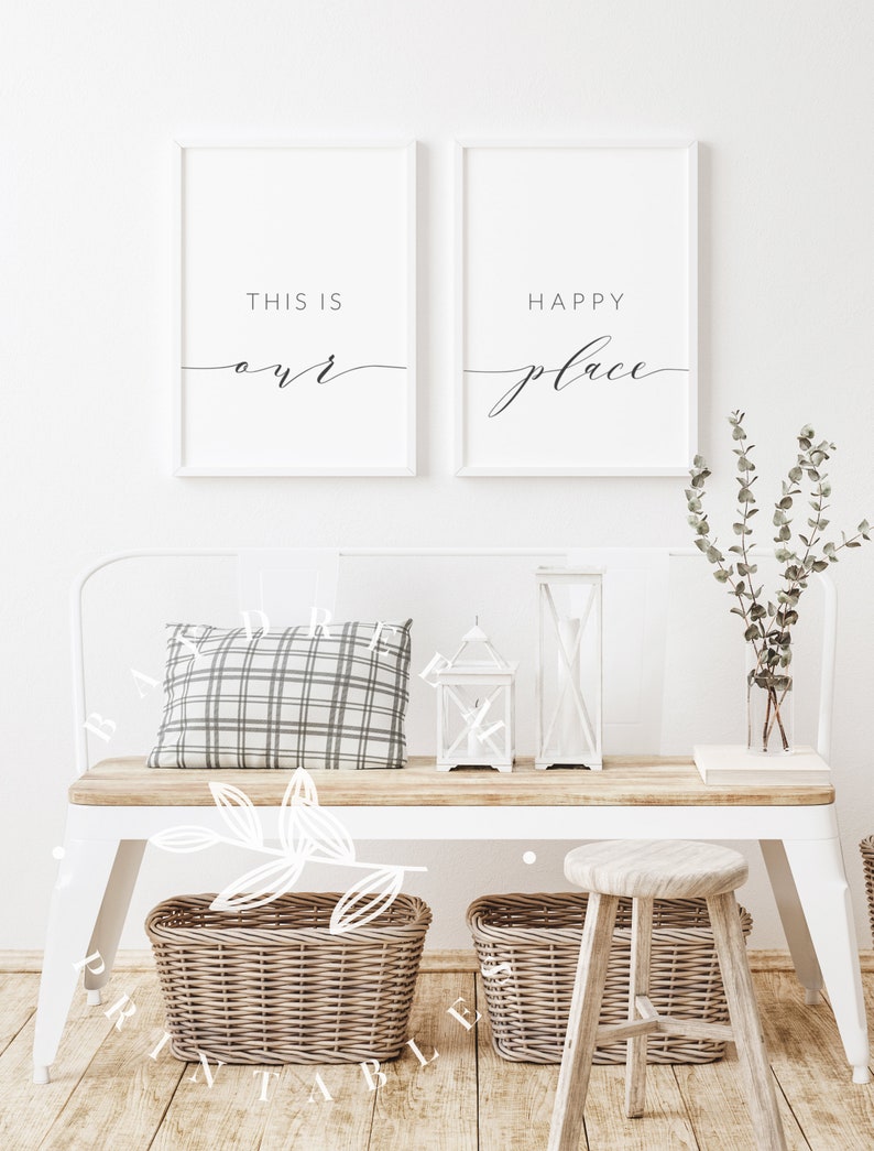 Set of 2 Quotes This Is Our Happy Place Print Living Room Printable Wall Art Our Happy Place Set of 2 Prints Wall Art Living Room Quote
