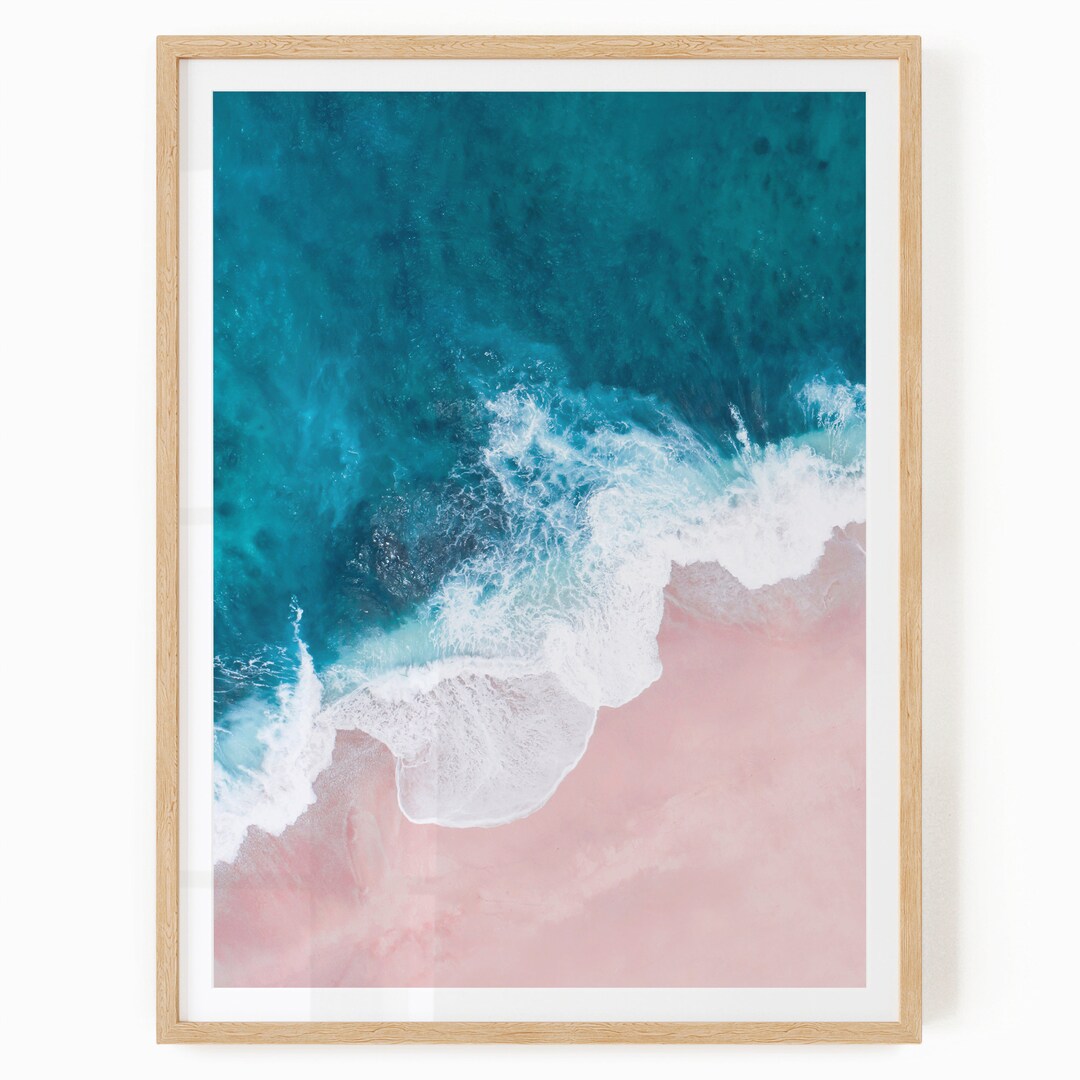 Aerial Beach Print Pink Sand Beach Wall Art Digital Download Etsy