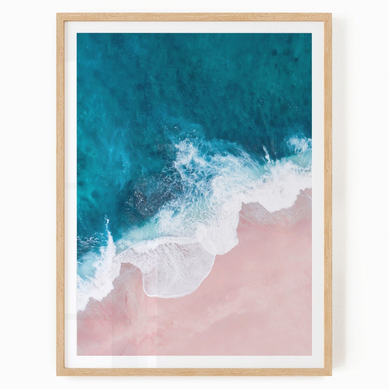 Aerial Beach Print Pink Sand Beach Wall Art Digital Download image 1