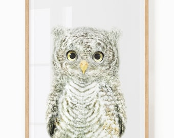 Baby Owl Nursery Wall Art Printable - Forest Animal Print Digital Download - Woodland Theme Decor for Baby Room - Baby Owl Print