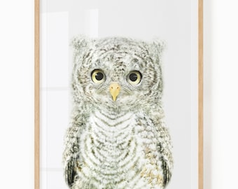 Babyuil kinderkamer kunst aan de muur afdrukbare - bos dierenprint digitale download - bos thema decor voor babykamer - babyuil print