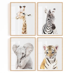 Safari Nursery Animals Printables Nursery Set of 4 Prints Digital Downloads Safari Baby Room Decor image 1