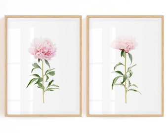 Pink Flower Prints Digital Download - Spring Art Set of 2 - Peony Printable Wall Art - Floral Wall Decor