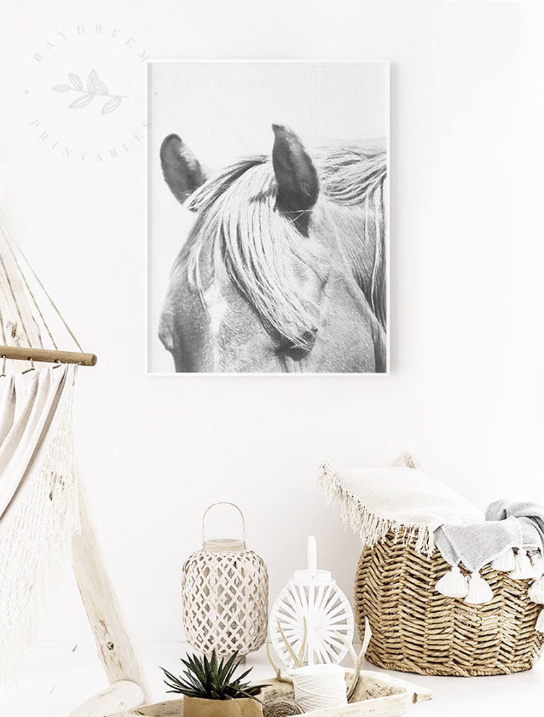 Black and White Horse Print Boho Wall Decor Minimalist Horse Etsy