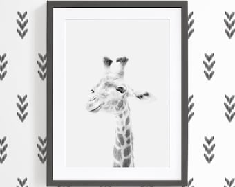 Baby Giraffe Print - Black And White Safari Nursery Decor - Giraffe Printable Art - Black And White Baby Giraffe - Nursery Giraffe Wall Art