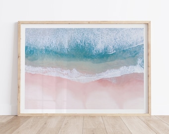 Beach Aerial Print - Pink Sand Beach - Beach Poster - Aerial Beach Photography - Pink Wall Art - Blush Pink - Beach Decor - Coastal Wall Art