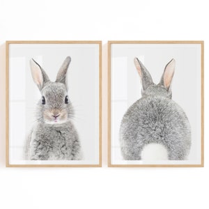 Nursery Bunny Wall Art Printable - Set of 2 Bunny Front and Back Digital Download - Animal Decor for Baby and Kids - Baby Bunny Print