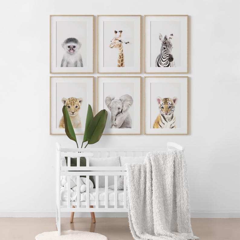 Safari Animals Nursery Prints, Digital Download, Neutral Nursery Prints, Set of 6 Nursery Animals, Safari Nursery Decor, Set of 6 Animals image 4