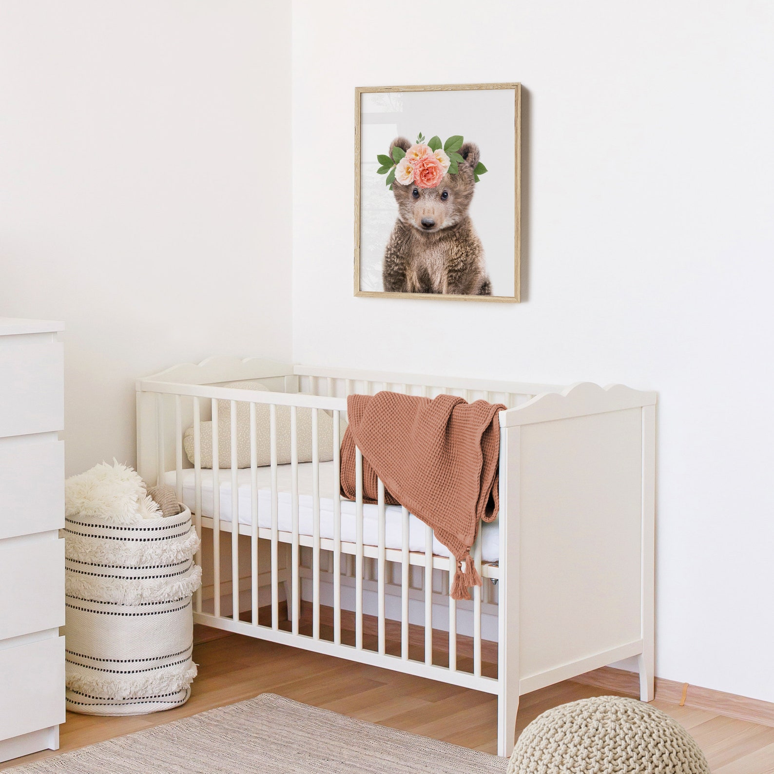 Bear With Flowers Printable Art Forest Animal Wall Art - Etsy